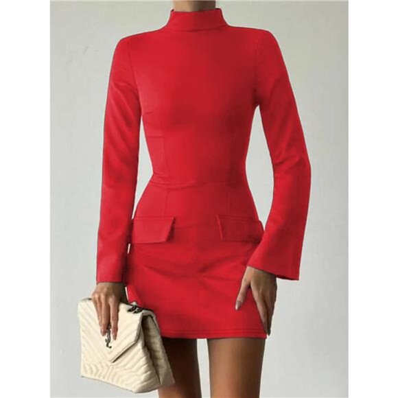 Long Sleeve Bodycon Mini Dress with Pockets - Picture 9 of 16